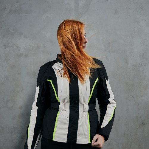 Kurtka motocyklowa damska turystyczna OZONE SAHARA LADY BLACK/GREY/FLO YELLOW